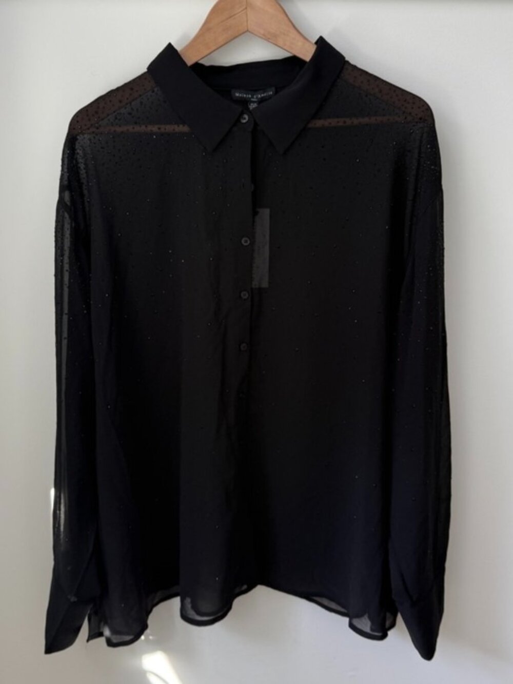 MAISON D'AMELIE Sheer Black Rhinestone Embellished Button Down Blouse - 3X (NWT)